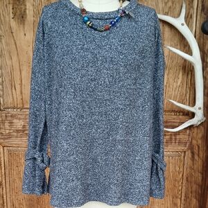 Anthropologie Cherish Crewneck Gray Sweater Blouse Top with Bow Sleeves Bohemian